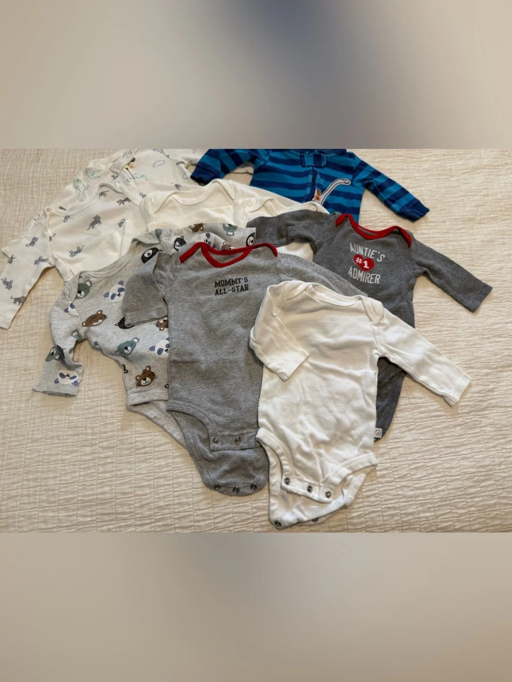 Large lot of 3 month baby clothes 11 pieces bodysuits footed pajamas T-shirts